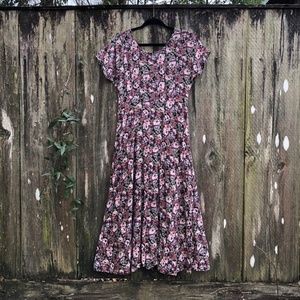 Vintage 90's All That Jazz Dark Floral Rayon Midi